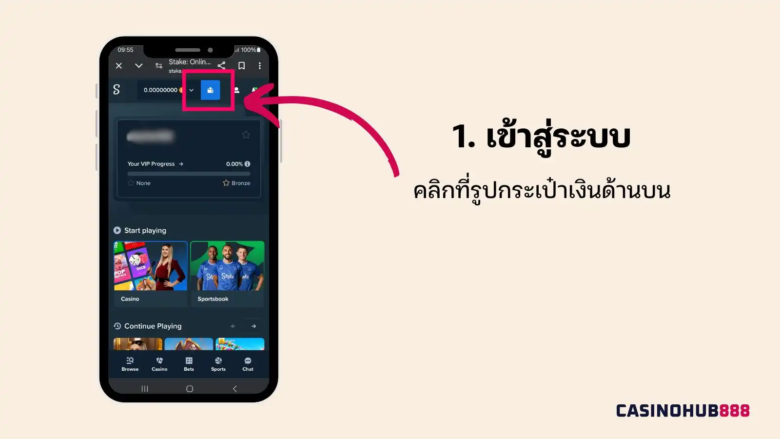 การฝากเงินใน Stake ขั้นตอนที่ 1: เข้าสู่ระบบ